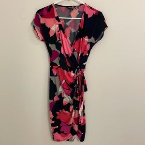 Navy Pink Cap Sleeve Wrap Dress